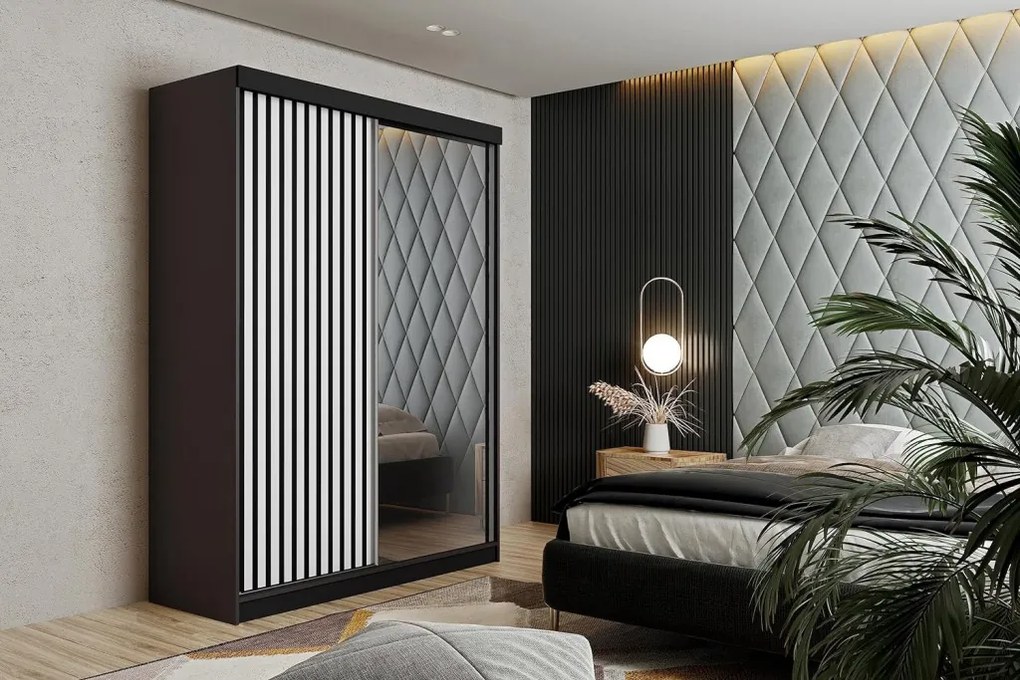 Malani 138 Tolóajtós Szekrény 138cm, Grafit-Fehér