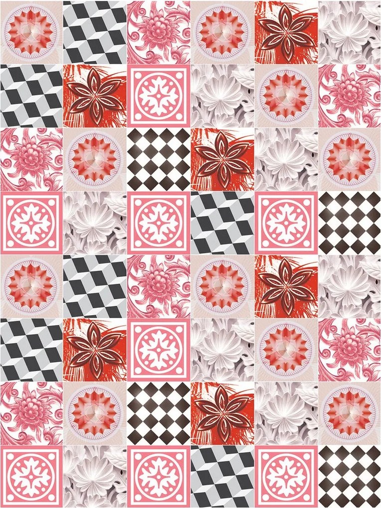 Vinyl fotótapéta Virágok Geometria Retro Csempe Design 184x254 +ragasztó