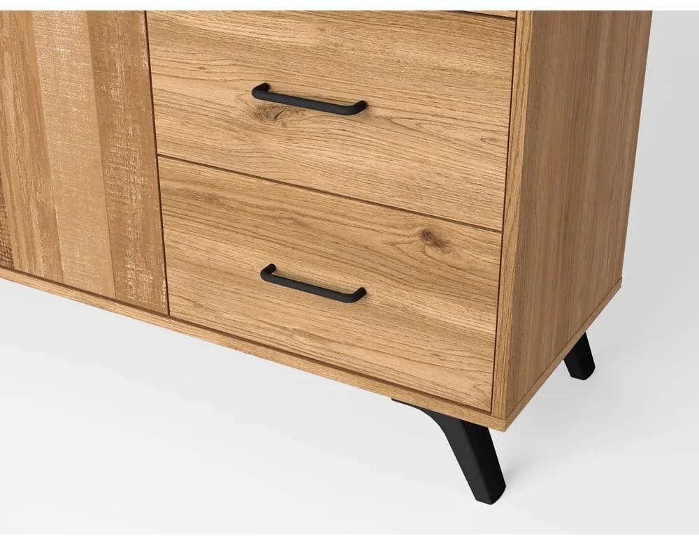 Natúr színű alacsony komód tölgyfa dekorral 136x81 cm Nordic – Marckeric