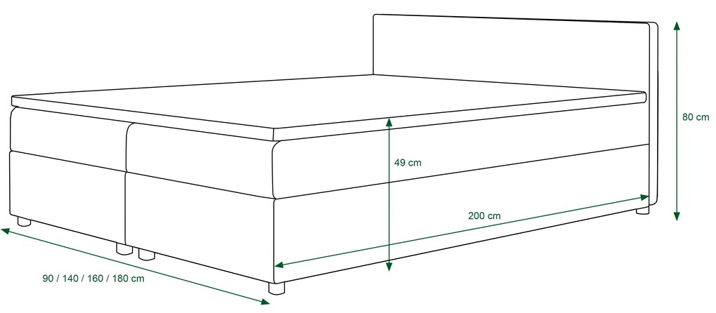 Franciaágy  Boxspring 180 cm Linda Comfort (minta + lila) (matraccal és tárolóhellyel). 1056059