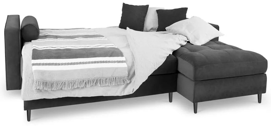 Santo sötétszürke kinyitható bársony sarokkanapé, jobb oldali - Milo Casa