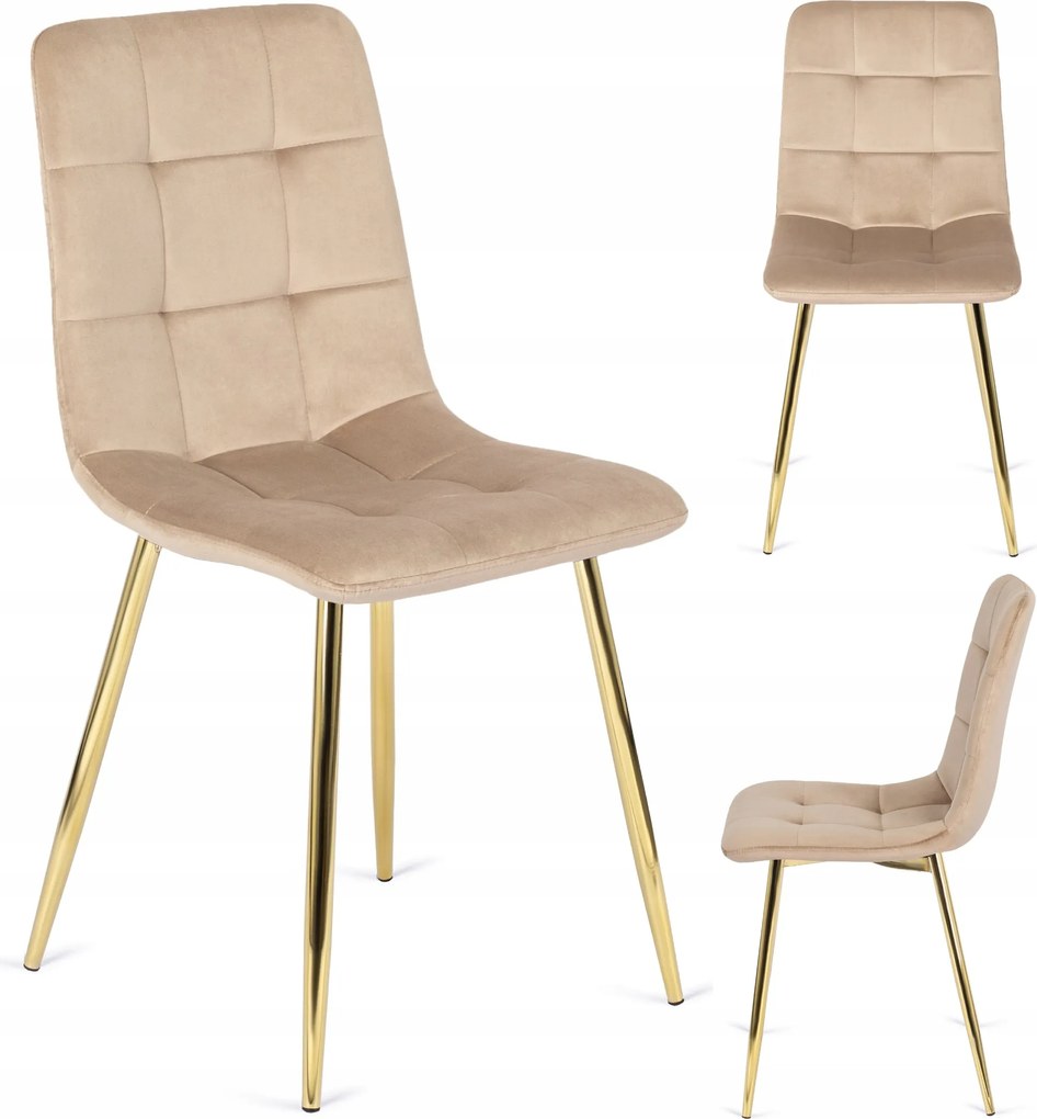 Velúr szék Glamour Arany Lábak Étkező Nappali Wc Krém York