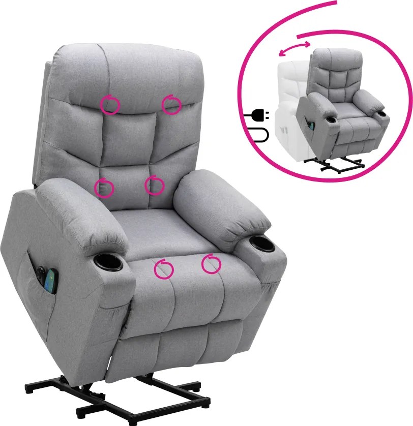 Állítható masszázs fotel, világosszürke, HUDSON