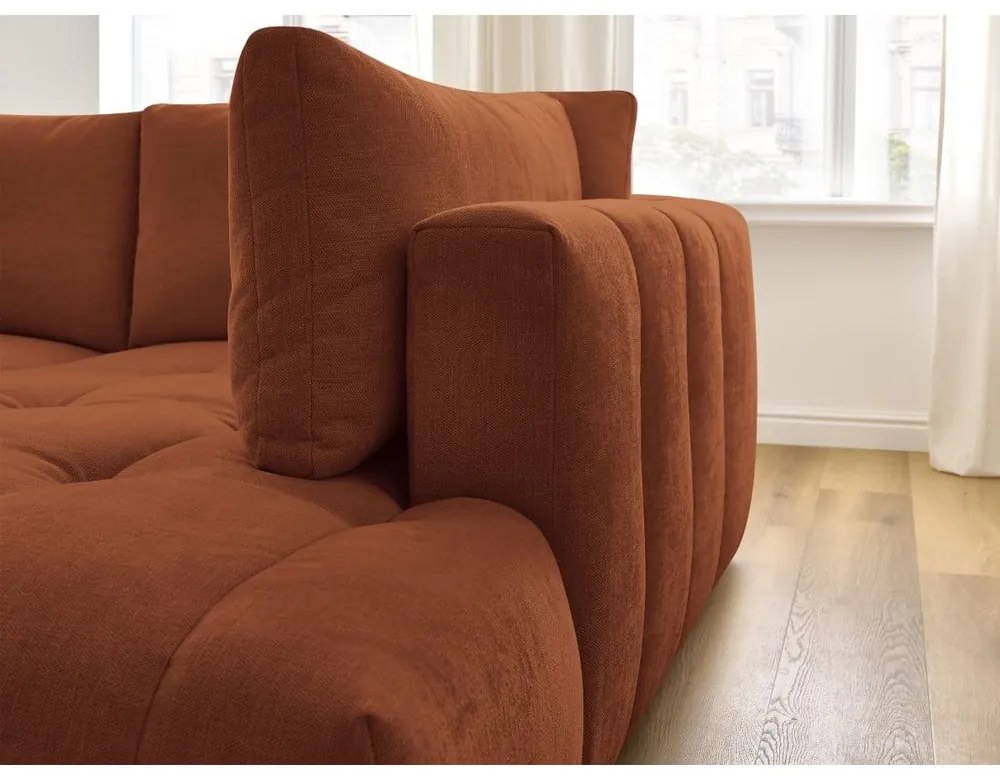 Téglavörös kinyitható-tárolóhelyes sarokkanapé (jobb oldali-L alakú) Fuji – Bobochic Paris