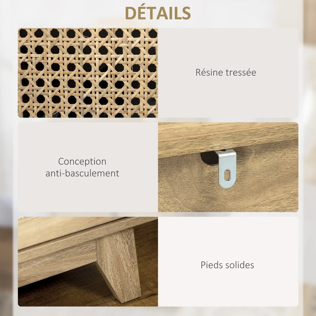 HOMCOM Éjjeliszekrény Tároló Szekrény Fiókkal Rattan Cane Ajtóval és Vintage Dizájnnal 45 x 39 x 56,5 cm | Aosom