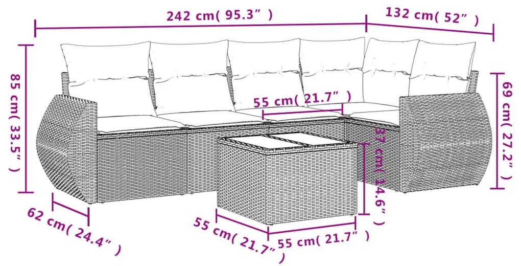 6 részes bézs polyrattan kerti ülőgarnitúra párnával