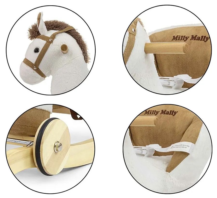 Hintaló dallammal és kerekekkel Milly Mally Polly fehér