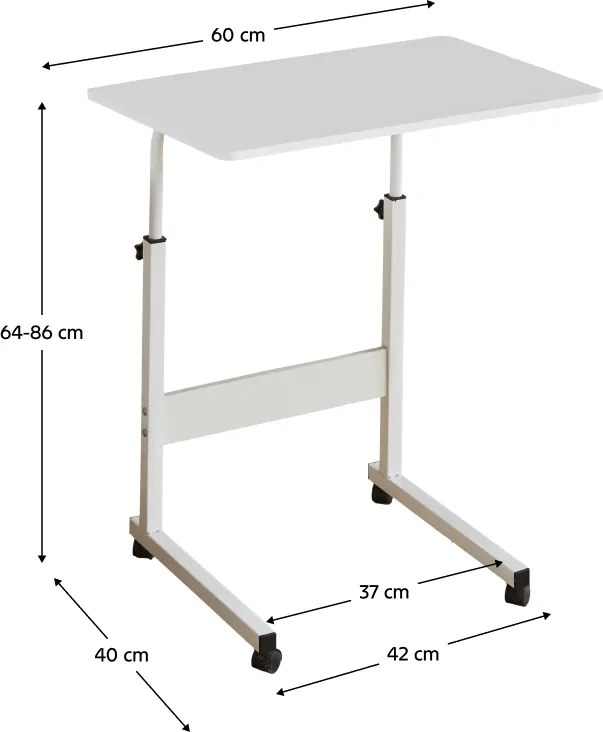 Állítható PC asztal kerekekkel, fehér, JUSTUS