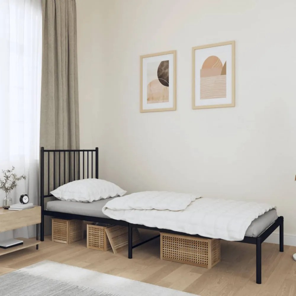 fekete fém ágykeret fejtámlával 80 x 200 cm