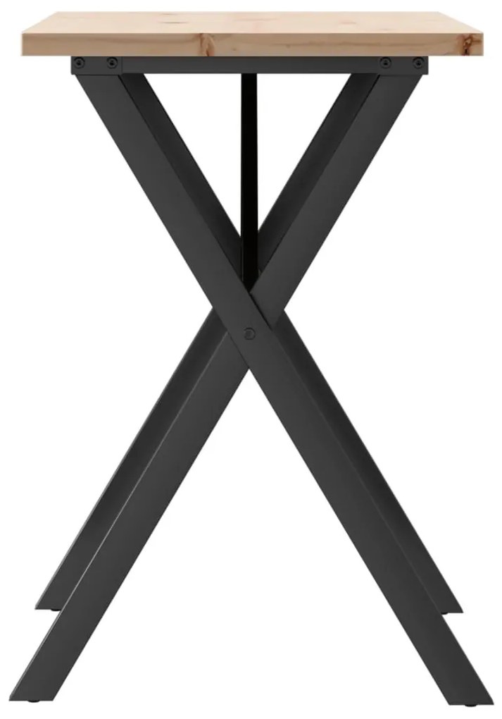 Tömör fenyőfa és acél étkezőasztal X-vázzal 80x50x75,5 cm