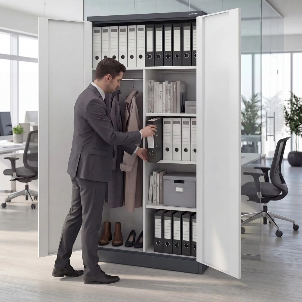 Zárható takarítószekrény antracit-fehér DAWID 900 x 1850 x 450 mm