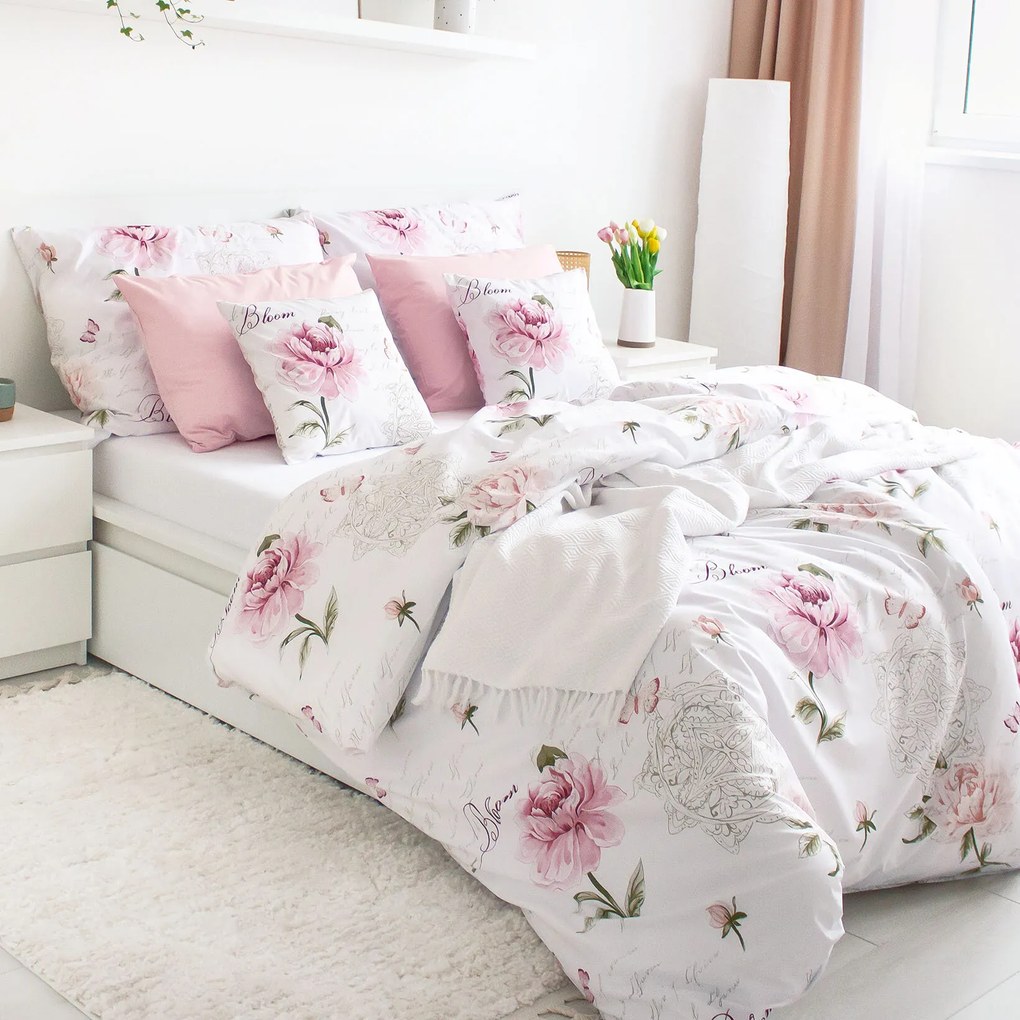 Goldea pamut ágyneműhuzat - pünkösdirózsa mintás 150 x 200 és 50 x 60 cm