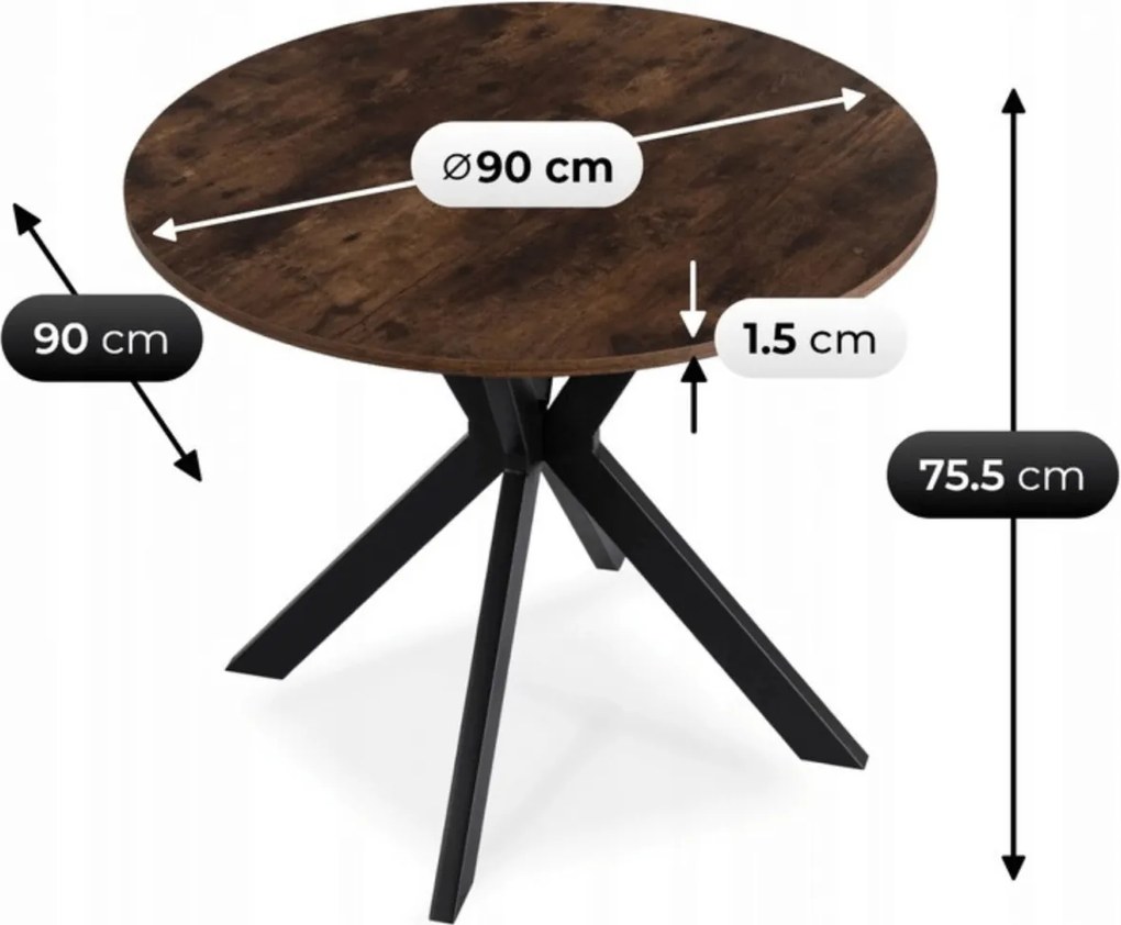 Étkezőasztal 90 cm méretben, rusztikus tölgy/fekete színben LAUREN