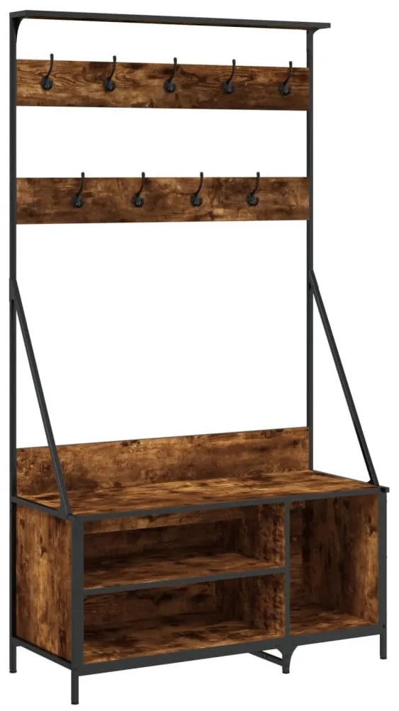 füstös tölgy színű ruhafogas cipőpolccal 100x41x184 cm