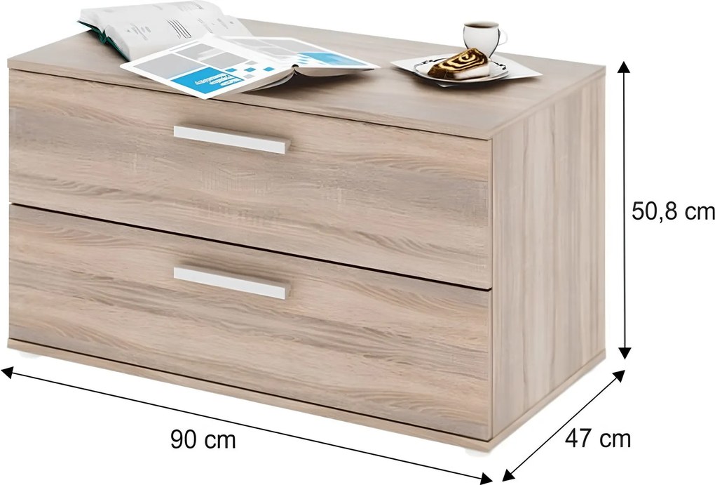 Kétfiókos komód, DTD laminált, sonoma tölgyfa, DUNAJ 8