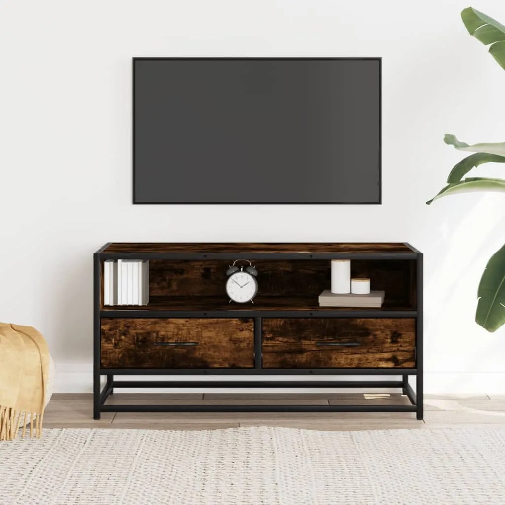 füstös tölgy színű szerelt fa és fém TV-szekrény 80x34,5x40 cm