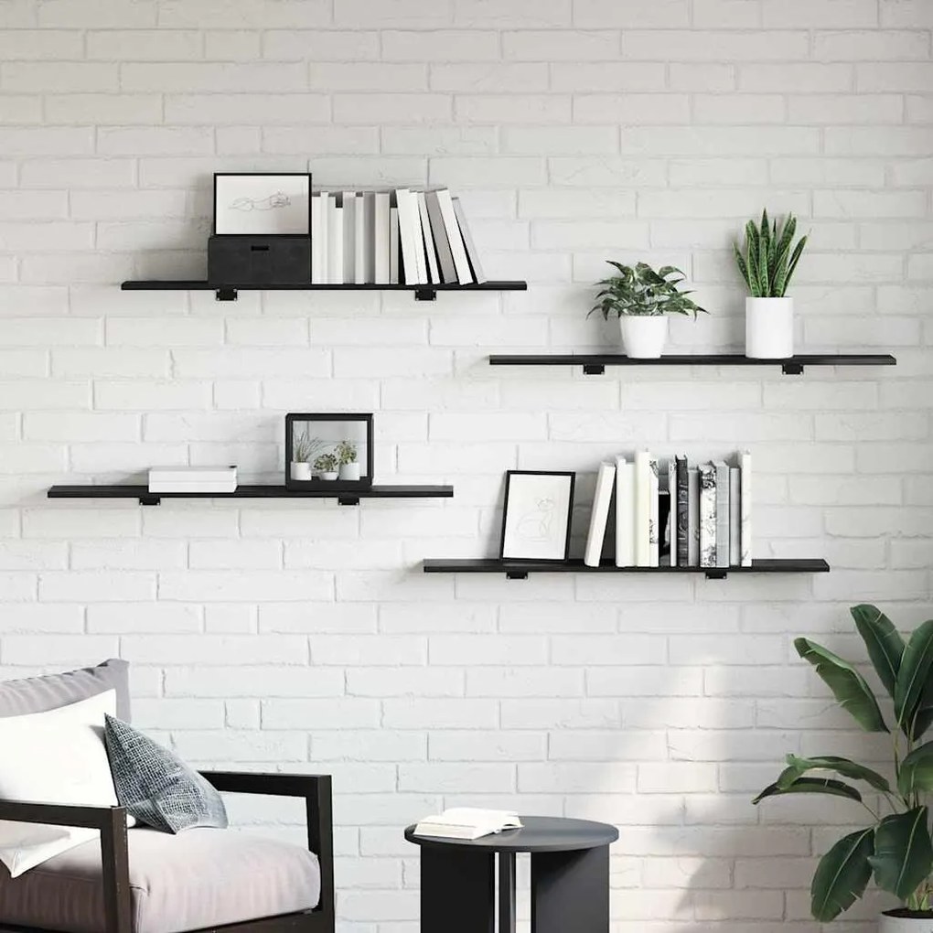 Polcos könyvespolc 4 pcs Fekete 100 x 20 x 1.5 cm Faanyag