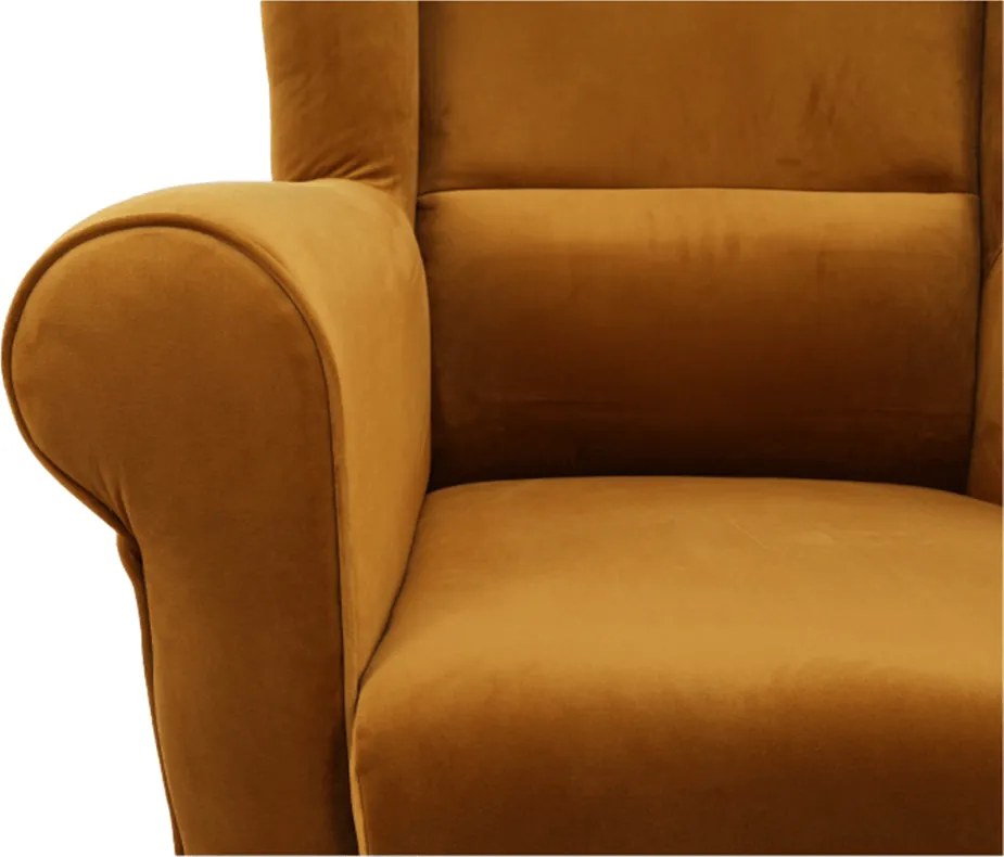 Füles fotel puffal, szövet mustár, ASTRID