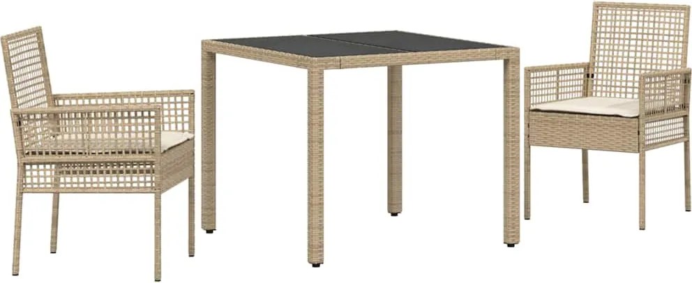 vidaXL Kert étkező szett 3 pcs Bézs polirattan