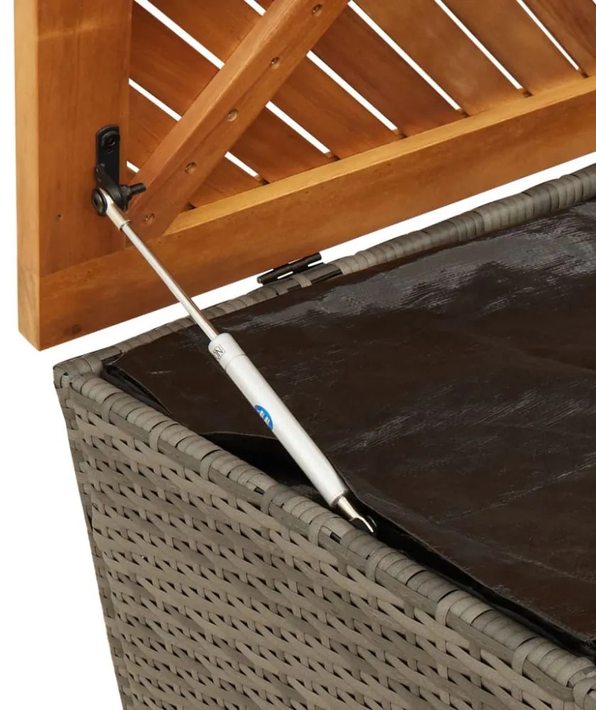 szürke polyrattan és akácfa kerti tárolóláda 110 x 50 x 54 cm