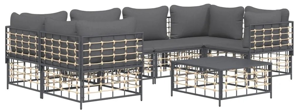 7 részes antracitszürke polyrattan kerti ülőgarnitúra párnákkal