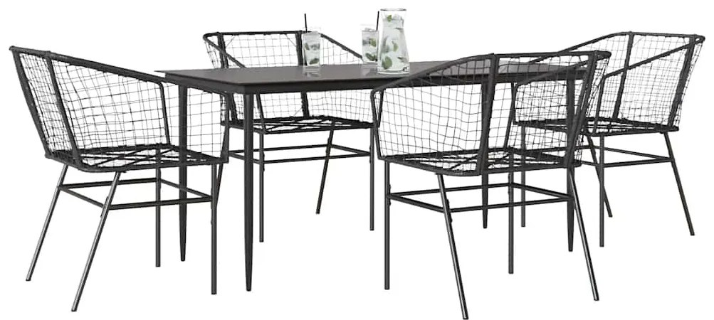 vidaXL 5 részes fekete polyrattan üveg kerti étkezőgarnitúra