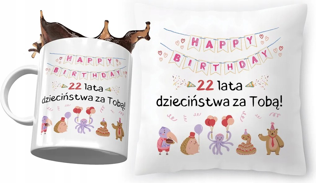 Születésnapi szett 22 22. 22. Párna Bögre Nyomtatott Fotóval