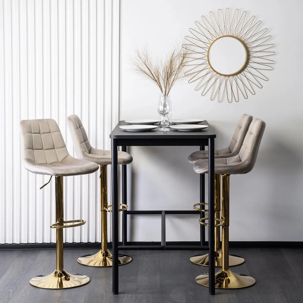 ARCOS bárszék, bézs, bársony, arany lábbal