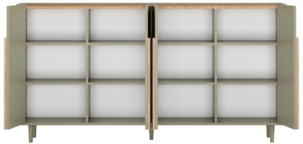 Amilio komód 200 cm négyajtós lábakon - eukaliptusz / baltic dune tölgy / natúr tölgy fogantyúk
