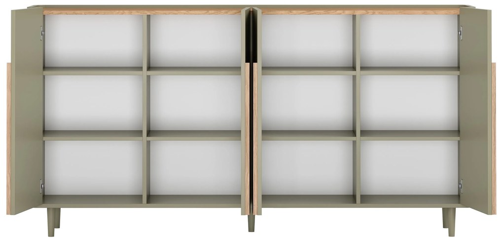 Amilio lábas komód 200 cm - eukaliptusz / baltic dune tölgy / natúr tölgy fogantyúk