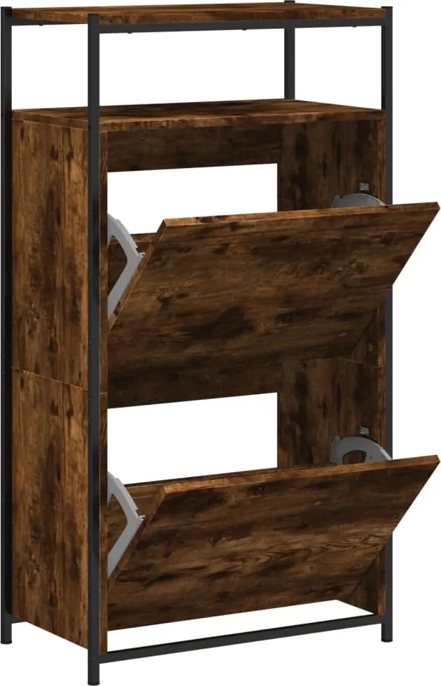 vidaXL füstös tölgy színű szerelt fa cipőszekrény 60x34x112 cm