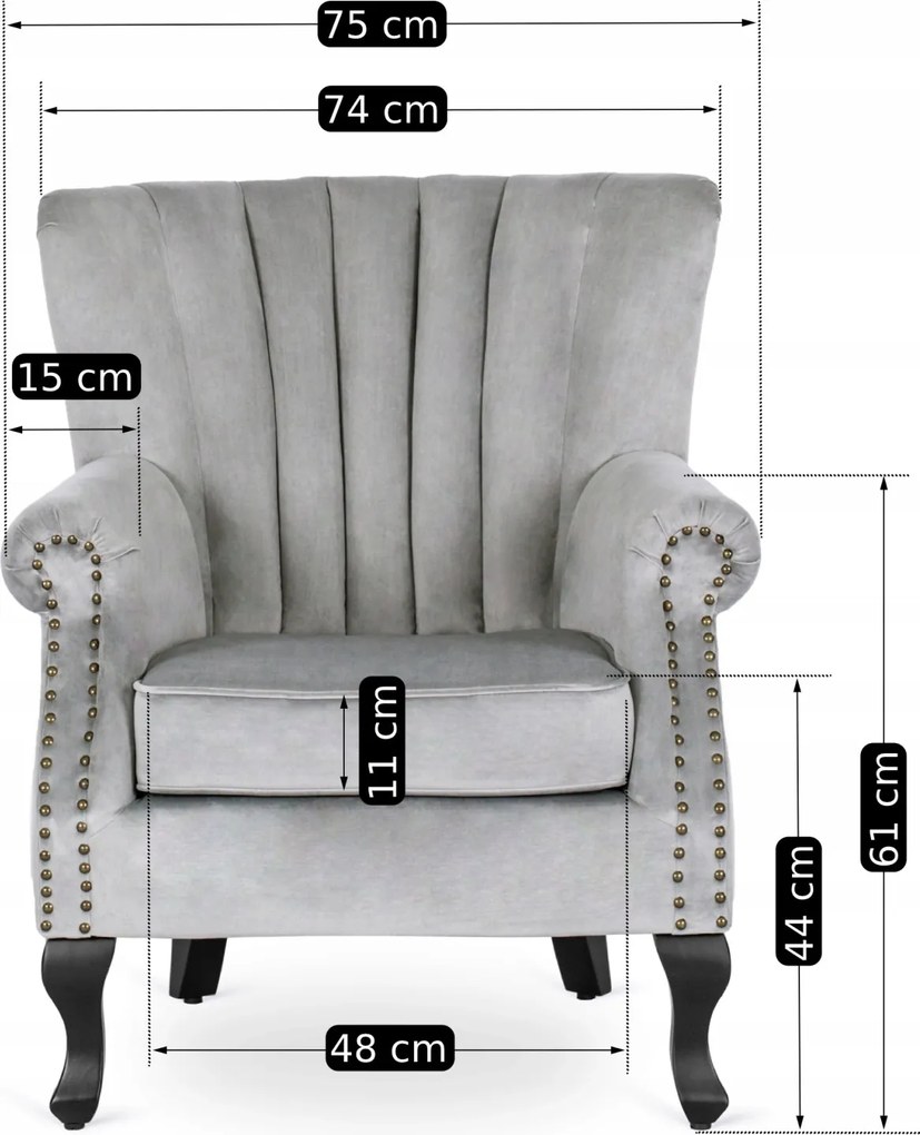 Fotel szürke bársony kárpittal – MALLO