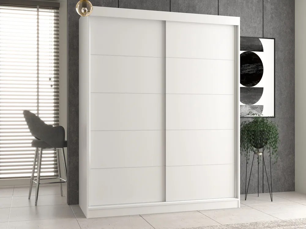 IGA 120 tolóajtós gardróbszekrény, díszcsíkozott, 160x200x61 cm, fehér