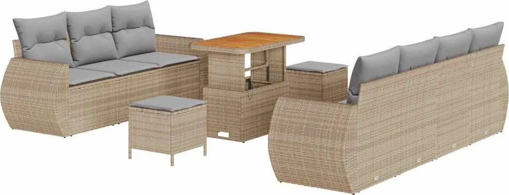 vidaXL Kerti Kanapé Szett 10 pcs Beige és Világosszürke polirattan