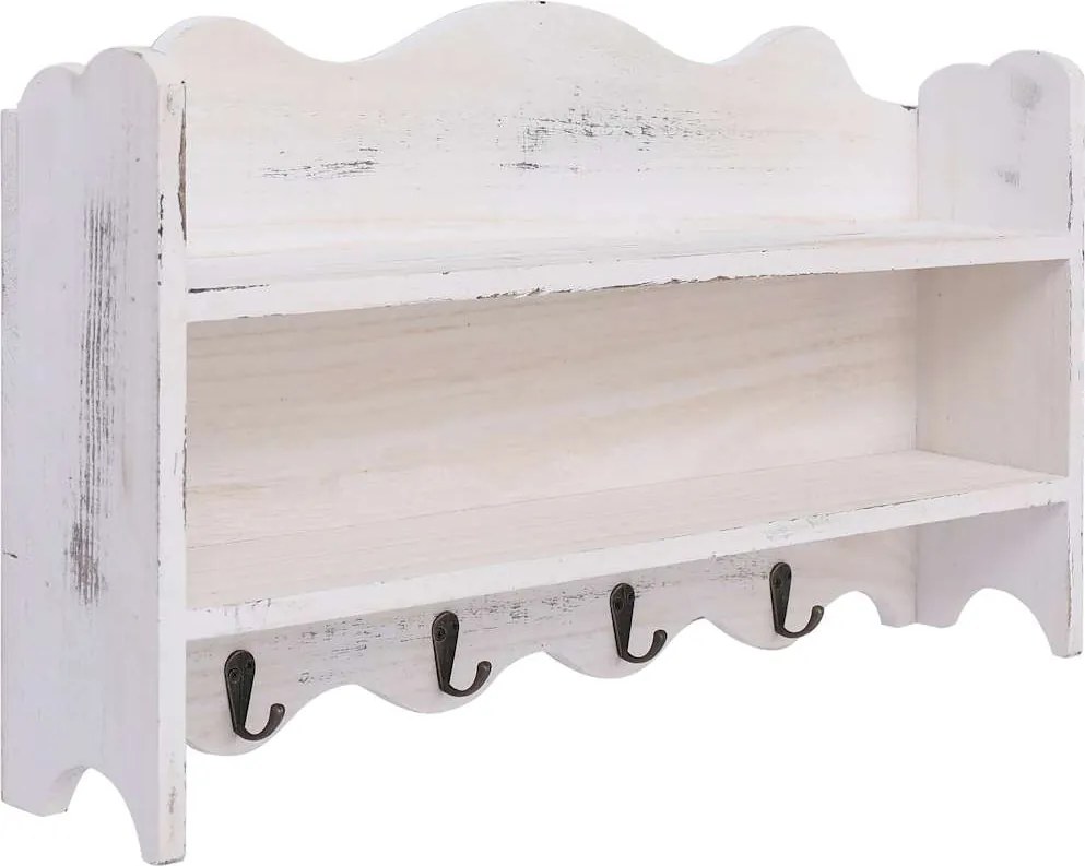 vidaXL fehér fa fali fogas 50 x 10 x 30 cm