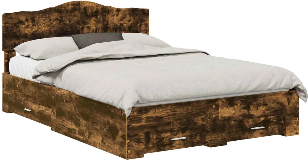 vidaXL Ágykeret fejtámlával fiókkal Füstölt tölgy 140 x 190 cm Faanyag