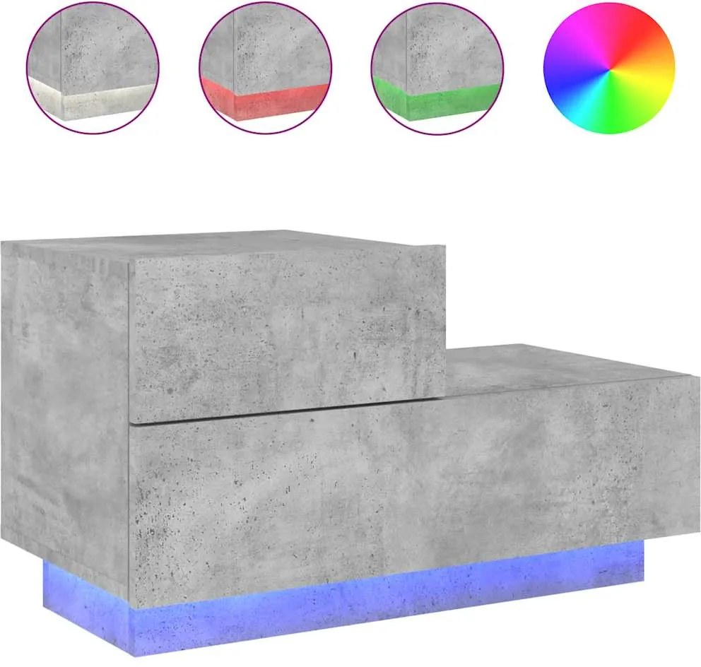 vidaXL betonszürke éjjeliszekrény LED-fényekkel 70x36x40,5 cm
