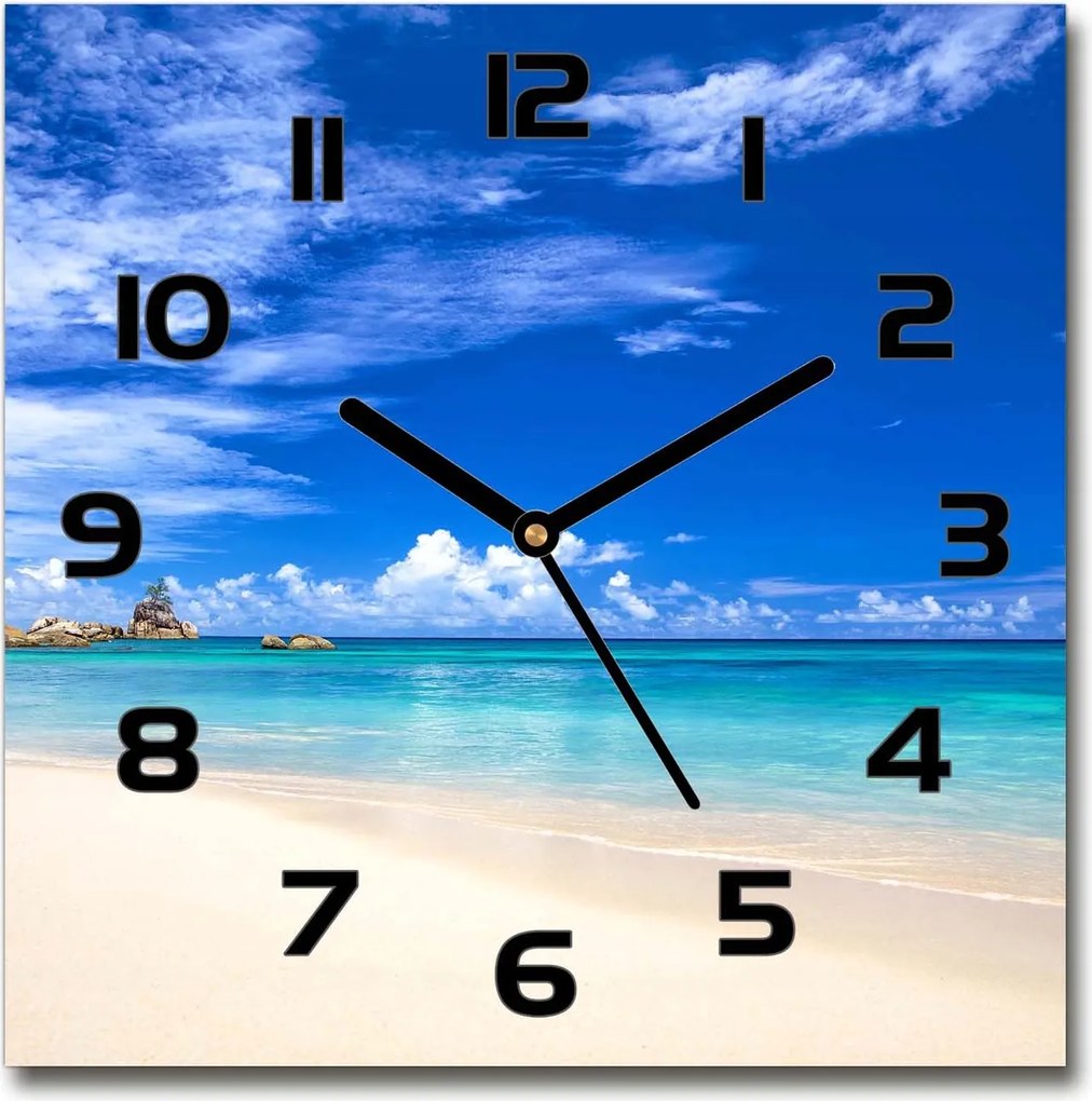 Üveg falióra szögletes Trópusi tengerpart 30x30 cm