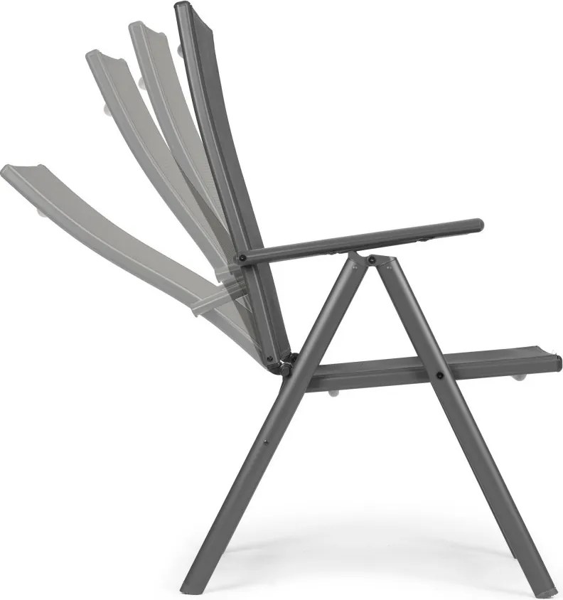 Kerti szék, MultiGarden WR1652-4, szürke, 70 x 57 x 106 cm, állítható háttámla (7 fokozat), összecsukható, acél keret, textil, 100 kg teherbírás, 4 db-os szett