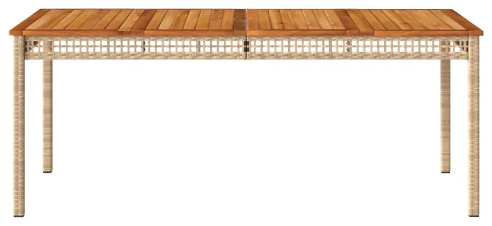 bézs polyrattan és akácfa kerti asztal 180 x 90 x 75 cm