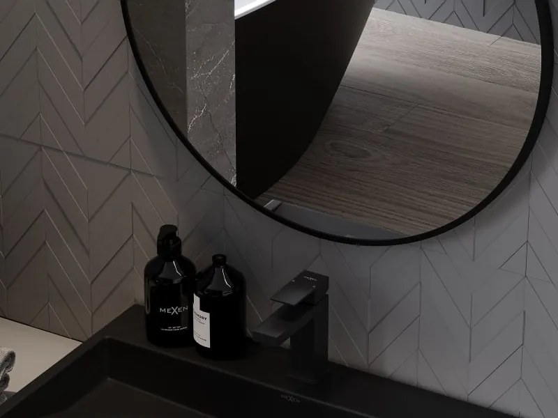 Mexen Loft kerek fürdőszobai tükör 60 cm, fekete keret - 9850-060-060-000-70