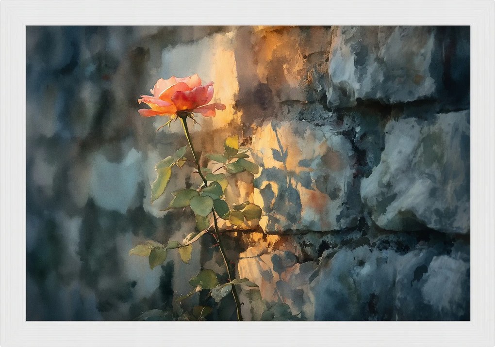 Poszter Keret Fa Lazac Rózsa Kő Fal Nosztalgia 60x40