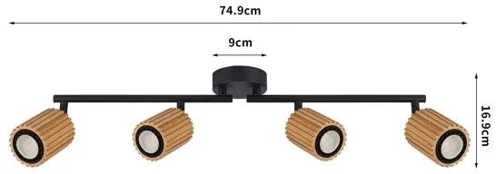 Brilagi - MODERN WOOD spotlámpa 4xGU10/8W/230V kaucsukfa/fekete