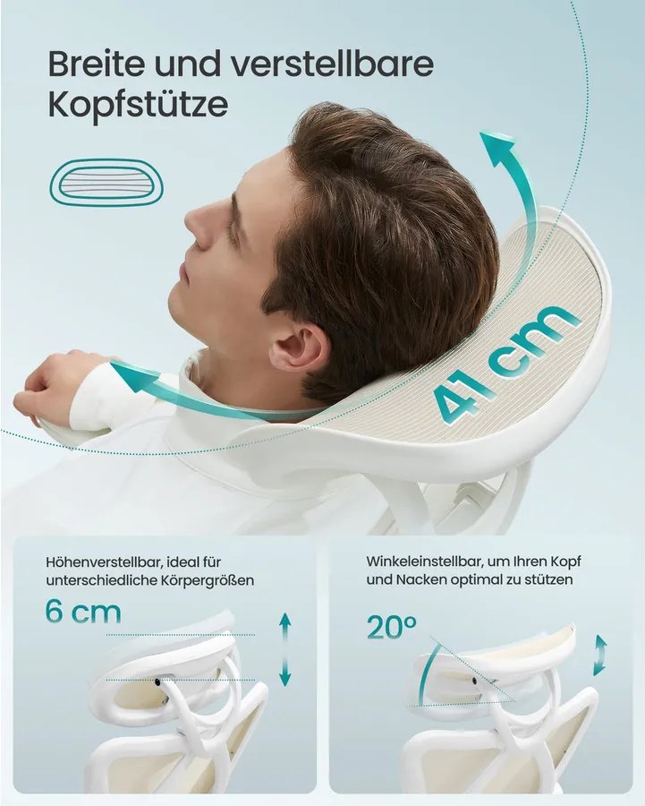 SONGMICS ergonomikus irodai szék, magasságállítható, fehér-bézs