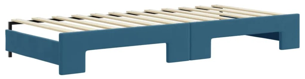 kék kihúzható szövet heverő 90 x 200 cm