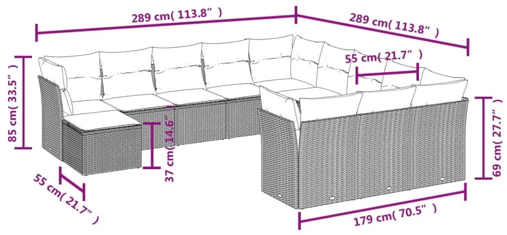 12 részes fekete polyrattan kerti ülőgarnitúra párnákkal