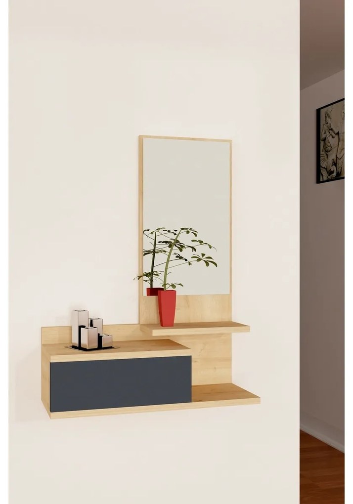 Fali polc tükörrel Rozella Oak and Anthracite