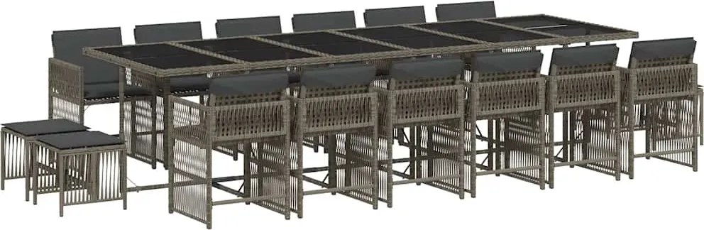 vidaXL 17 részes szürke polyrattan kerti étkezőgarnitúra párnával