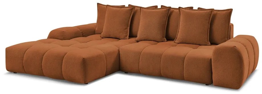 Terrakotta színű zsenília kinyitható-tárolóhelyes sarokkanapé (bal oldali-heverő résszel) Everest – Bobochic Paris
