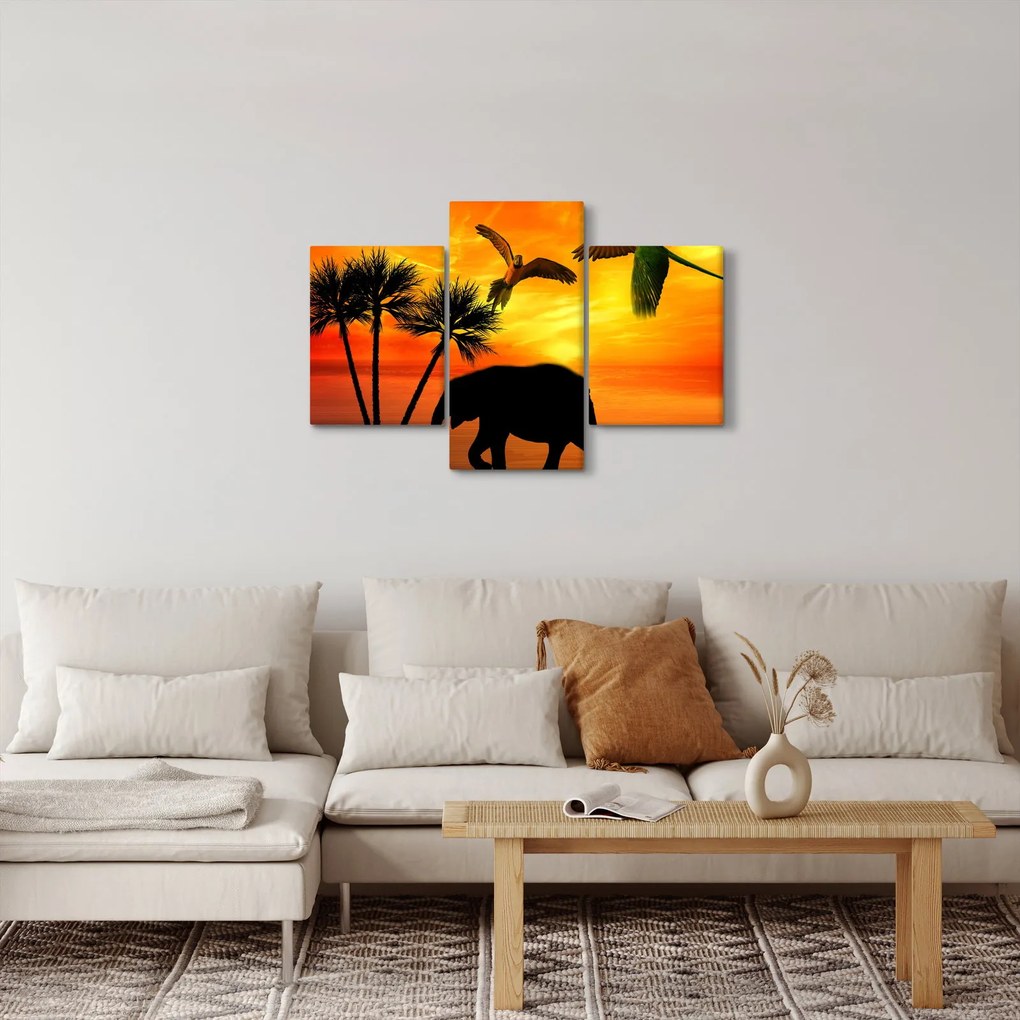 Kép - papagájok és elefántok (90x60 cm)
